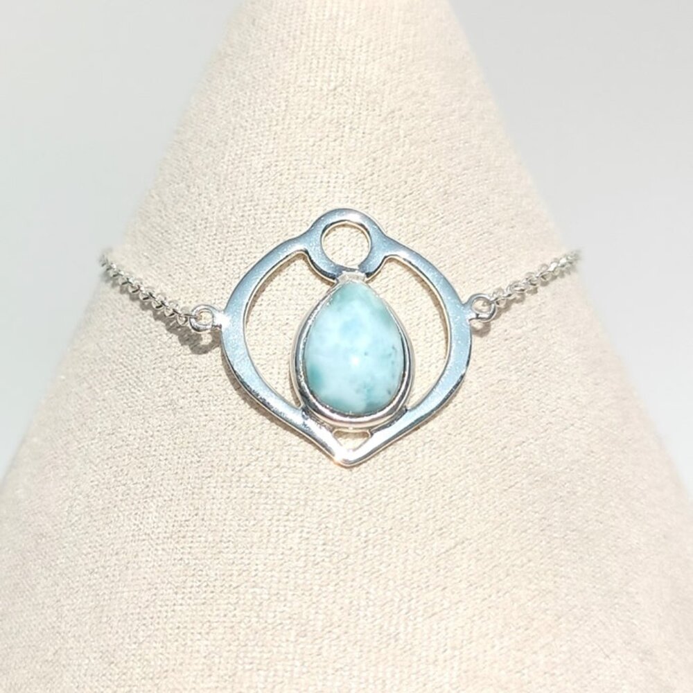 Dainty Blue Larimar 925 Sterling Silver Chain Bracelet – Gift for her